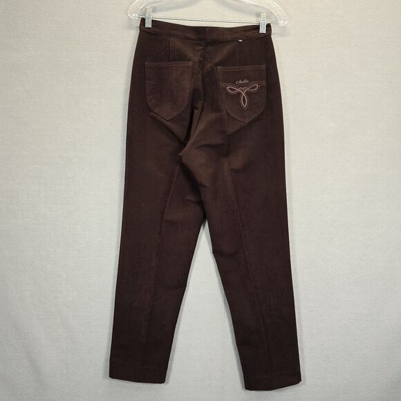 Vintage Chalie Chalie Velvet Slacks Brown  Pants Back Pocket Design Size 28 - Picture 1 of 16